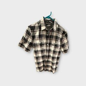 Vans Off The Wall Plaid‎ Button Up Short Sleeve Kids Shirt Size X-Large XL EUC